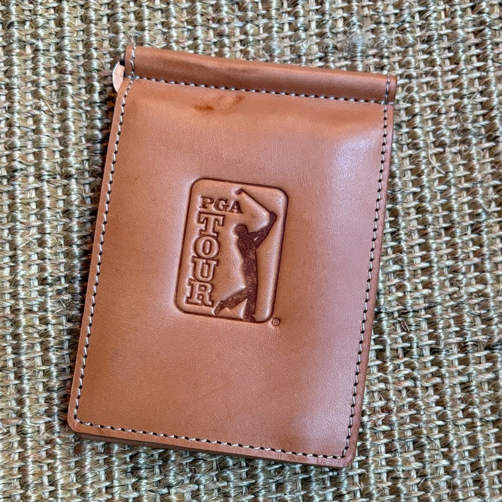 PGA Tour Brown Leather Wallet Money Clip 3x4.5in